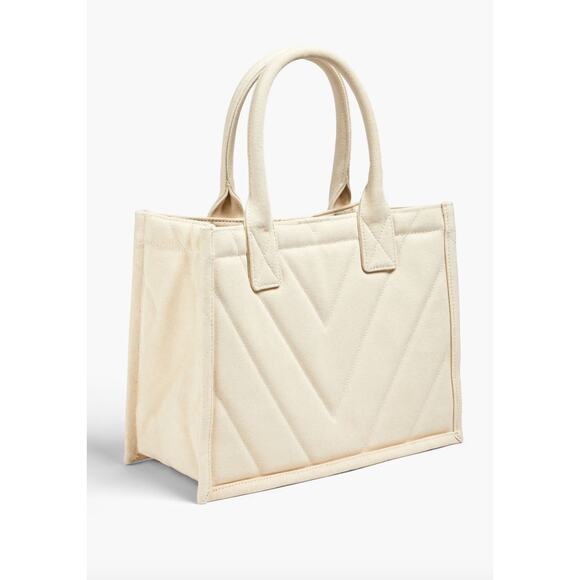 Sandro Kasbah Quilted Canvas Tote Bag Beige Cream Ecru Logo Minimalist $320 NWT - Picture 5 of 13